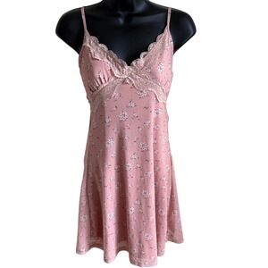 Y2K Slip Dress‎ Baby Doll Floral Lace Trim Mini Lined Soft Girl Cottagecore M
